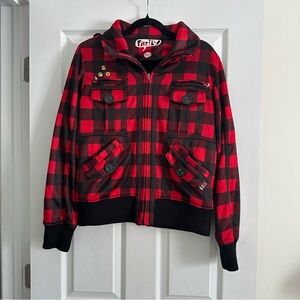Size XL Women’s Firefly Red Buffalo Plaid Zip Up Sweater